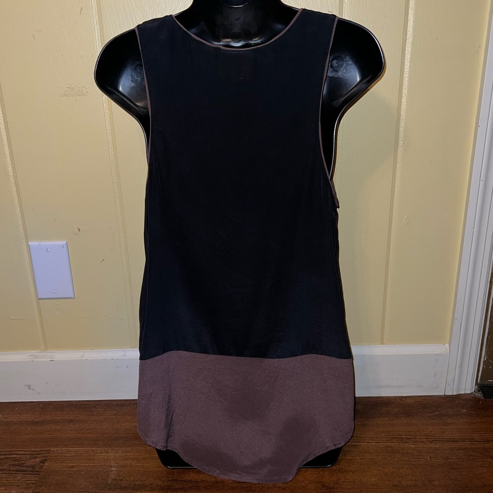 Maeve Anthropologie Black Brown Chic Silk Colorblock High Low Tank Top Size 12 - Picture 3 of 10